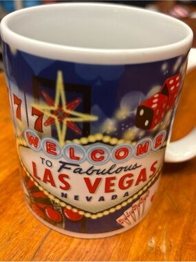 Las Vegas Ceramic Coffee Mug - Blue & Red Welcome Sign